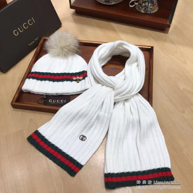 GUCCI古馳 新款兔絨加羊絨 百搭款帽子圍巾套裝 LLWJ8501